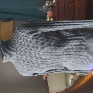 Gray Cable Knit Turtleneck Sweater